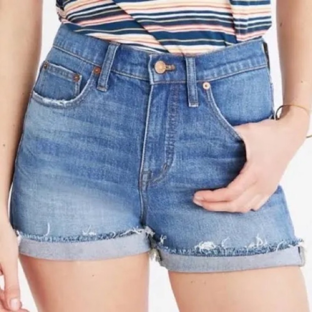 Madewell High Rise Denim Jean Shorts Raw Hem Cuffed Size 34